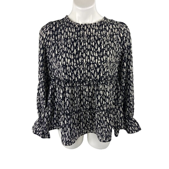New In Collection Tops - New In Collection Women Large Tiered Ruffle Top Black White Abstract NWT